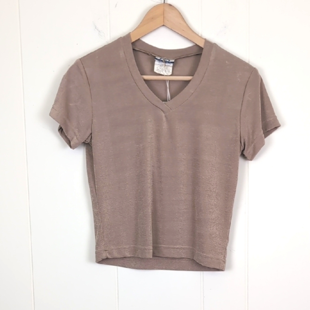 Vintage 725 Neutral Baby Tee V Neck Beige Top